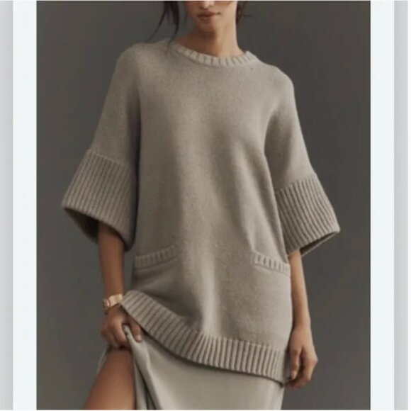 Anthropologie Pilcro Grey Oversized Short-Sleeve Sweater Tunic size S - Picture 1 of 8